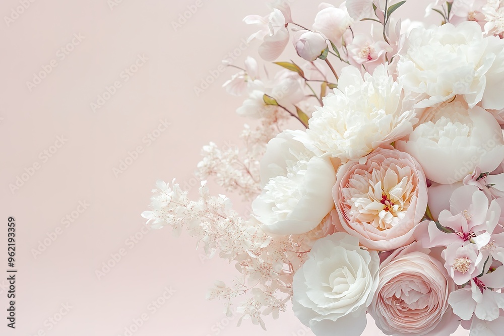 Elegant pale pink floral arrangement on pastel background Elegant pale pink floral arrangement on pastel background