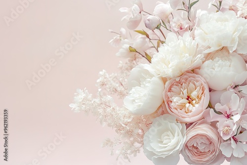 Elegant pale pink floral arrangement on pastel background photo