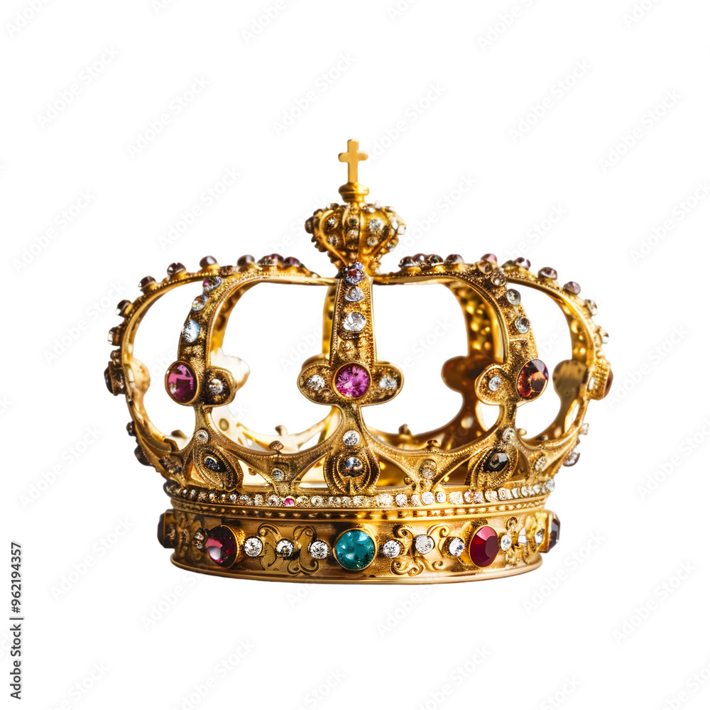 Classic king’s crown Isolated on white, a gold crown with gems Classic king’s crown Isolated on white, a gold crown with gems