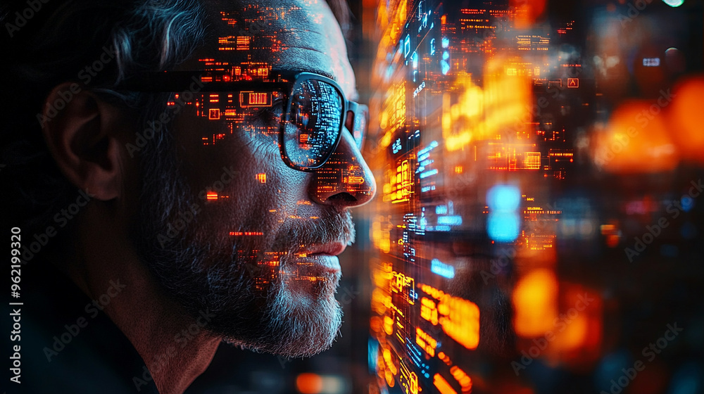 custom made wallpaper toronto digitalDouble exposure of a businessman interacting with a cyber security hologram on a dark background