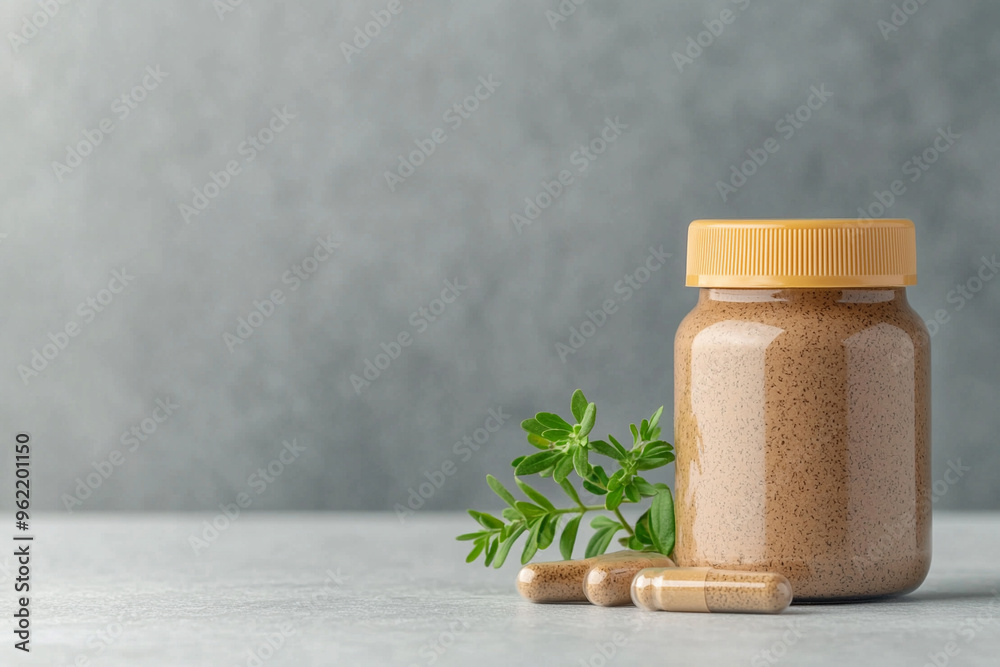 Clean, simple scene of herbal medicine on a spa counter with a soft gradient Clean, simple scene of herbal medicine on a spa counter with a soft gradient