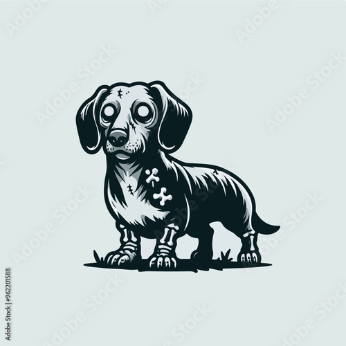 Dachshund Cute Dog Zombie Cartoon Vector Icon Illustration. Animal Halloween Icon Concept Isolated Premium Vector. Flat Cartoon Style