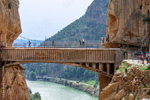 Caminito del Ray, The King's Path. Walkway pinned along the steep walls of a narrow gorge in El Chorro, Malaga, Spain photo