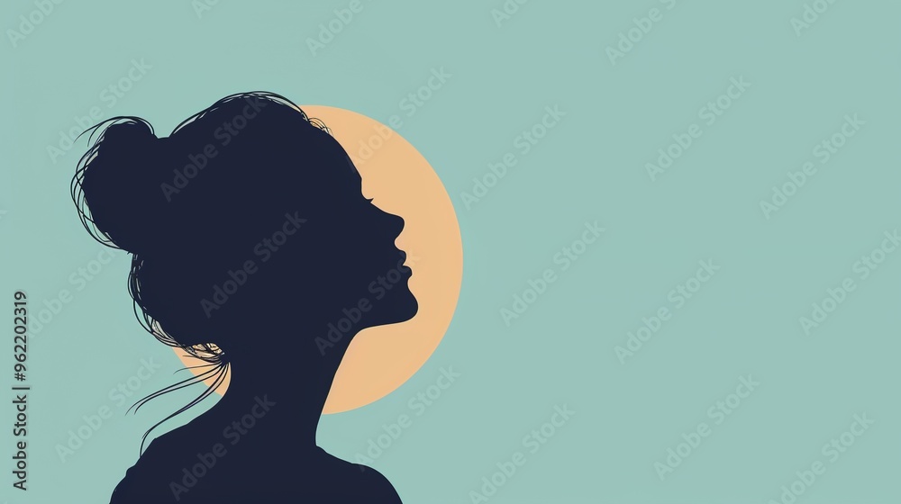 Silhouette of smiling woman treating stress or depression, mental health concept