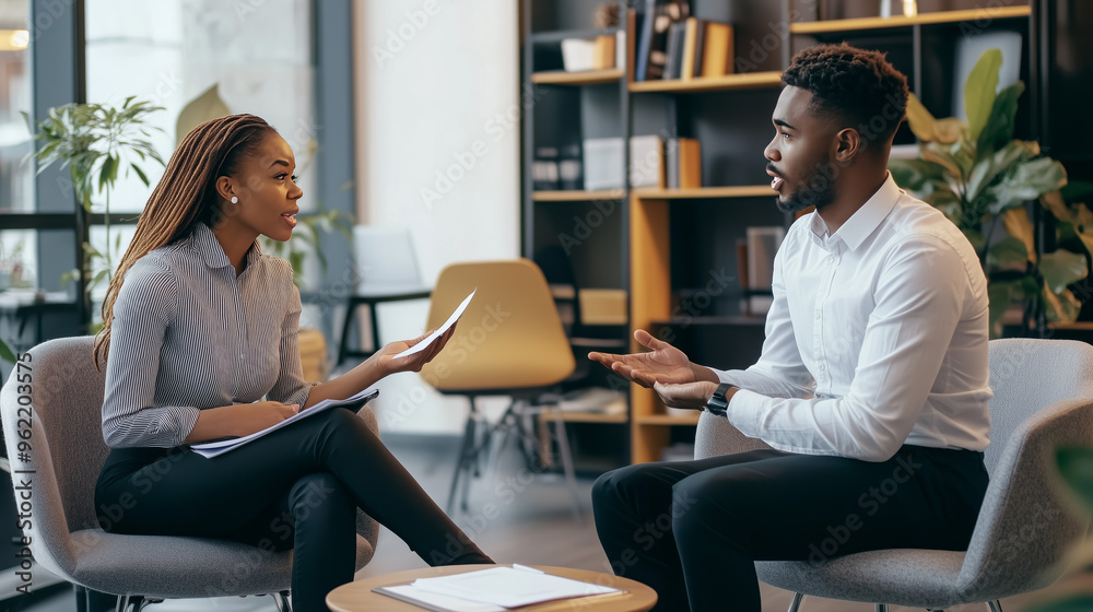 Hiring Manager Provides Feedback During a Modern Job Interview Hiring Manager Provides Feedback During a Modern Job Interview