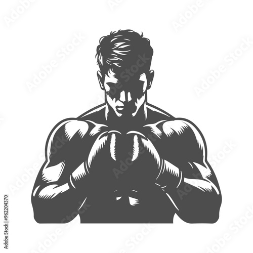 Black silhouette of boxer. Body builder vector art for logo, icon, design elements.