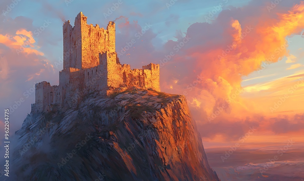 A Stone Castle Perched on a Clifftop at Sunset A Stone Castle Perched on a Clifftop at Sunset