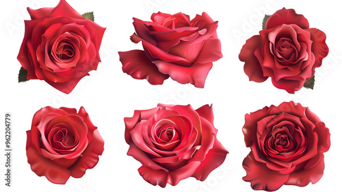 Red rose set isolated on white background