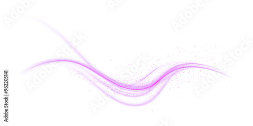 Bright purple glow effect of curved lines. Effect of shining lines curved in space on white background PNG.
