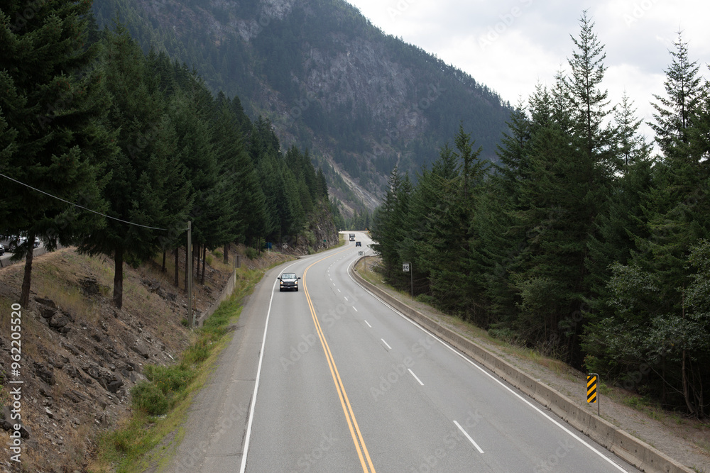 Scenic Mountain Road Through Pine Forest Scenic Mountain Road Through Pine Forest