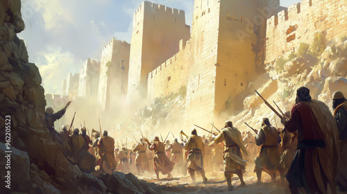 The Israelites Marching Against Jericho’s Fortified Walls