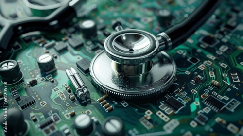 AI enhances precision in healthcare with stethoscope and circuit board integration for diagnostic advancements