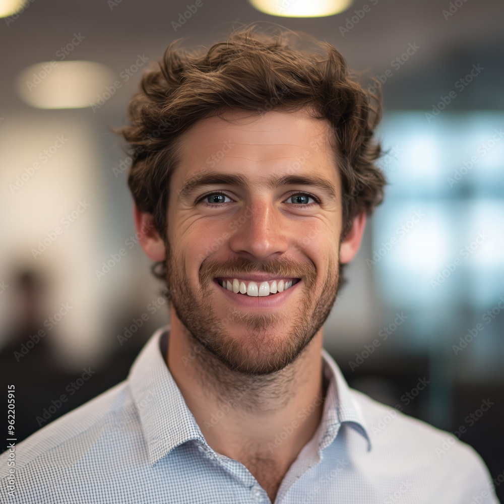 Smiling Young Man in a Professional Setting During the Day Smiling Young Man in a Professional Setting During the Day