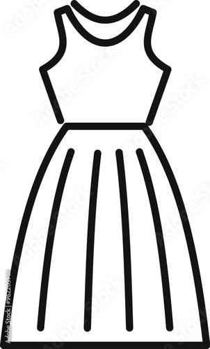 Simple line icon representing a midi dress with a sleeveless top and a pleated skirt