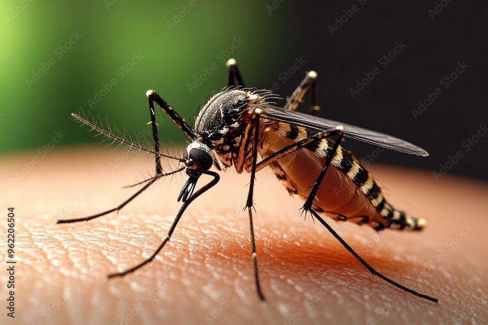 Fototapeta premium Aedes Aegypti Mosquito Feeding on Human Skin