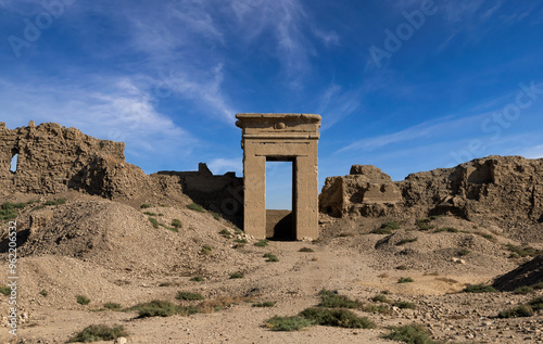 Enclosure walls and Roman era gate in the east wall of the Temple of Hathor. Dendera. Egypt.
 photo