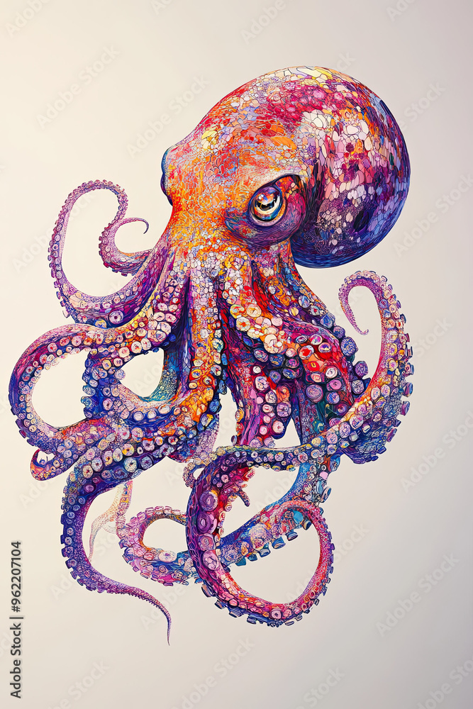 Fototapeta premium Beautiful Octopus T-shirt Design, Marine Animal Illustration Resource for Your Clothes Corporate and Graphic Business or Creative Project, Ai Generative