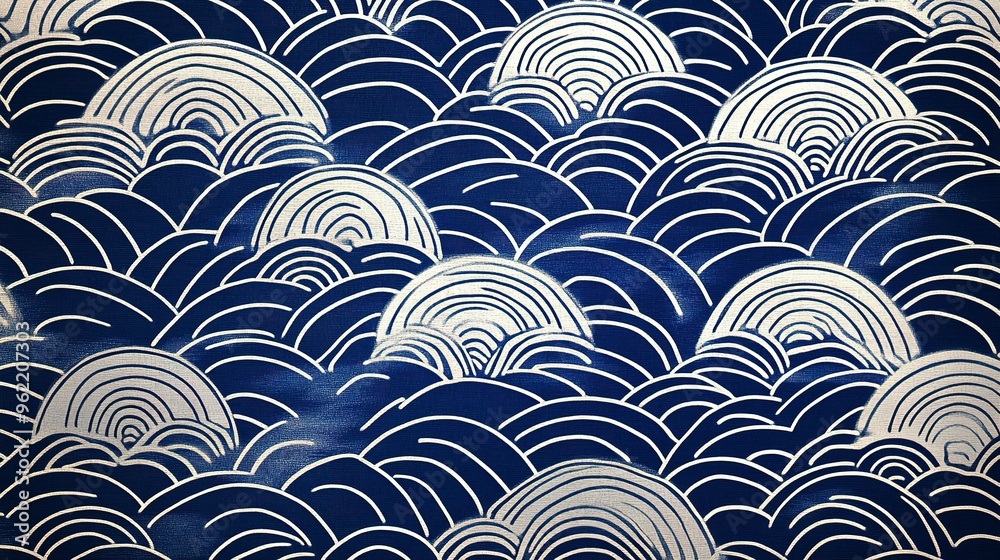 Abstract Blue and White Wave Pattern on Canvas Abstract Blue and White Wave Pattern on Canvas