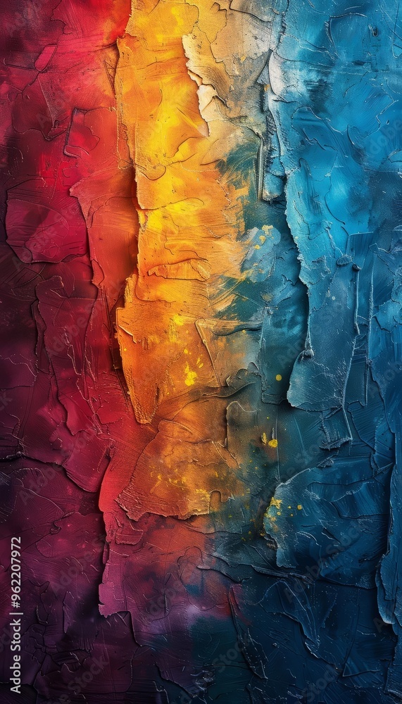 Naklejka premium Vibrant abstract texture featuring warm and cool tones blending beautifully for artistic backgrounds and designs.