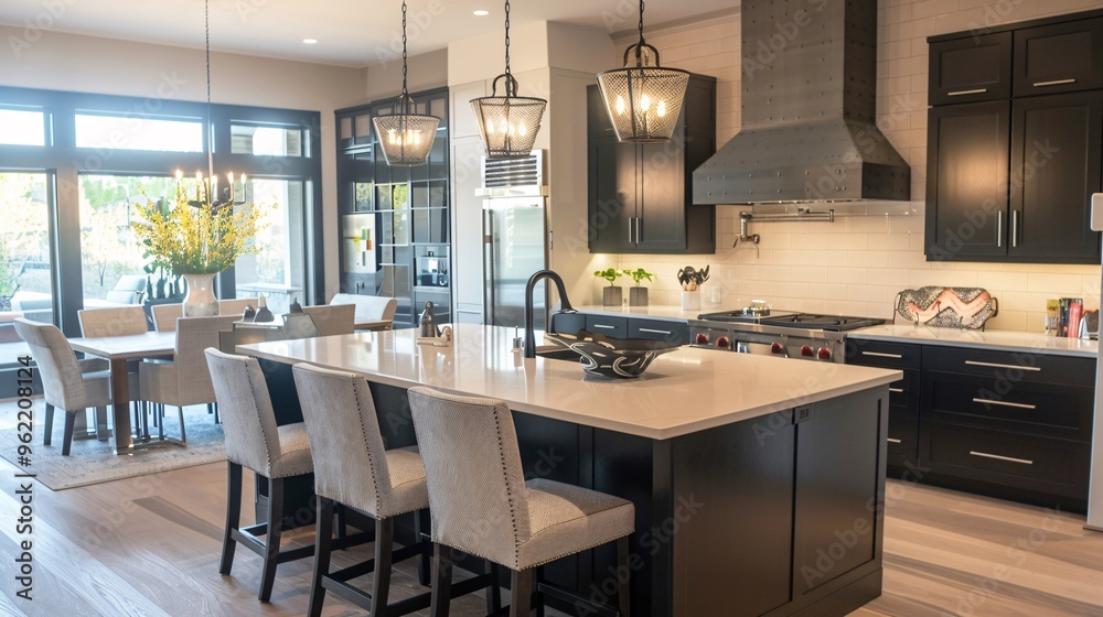 Modern Kitchen with Island and Large Windows Modern Kitchen with Island and Large Windows