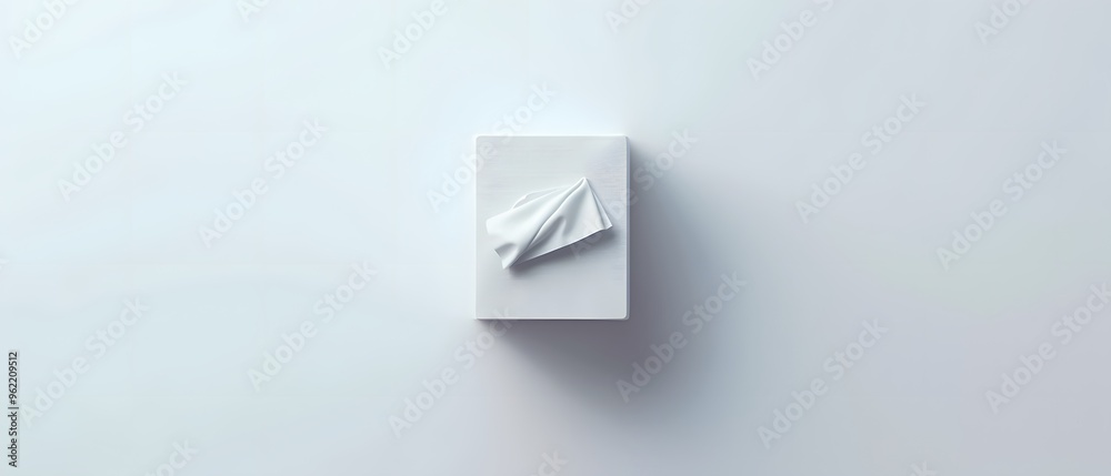 A top-down 3D render of a white, minimalist tissue box on a plain, isolated background. A top-down 3D render of a white, minimalist tissue box on a plain, isolated background.