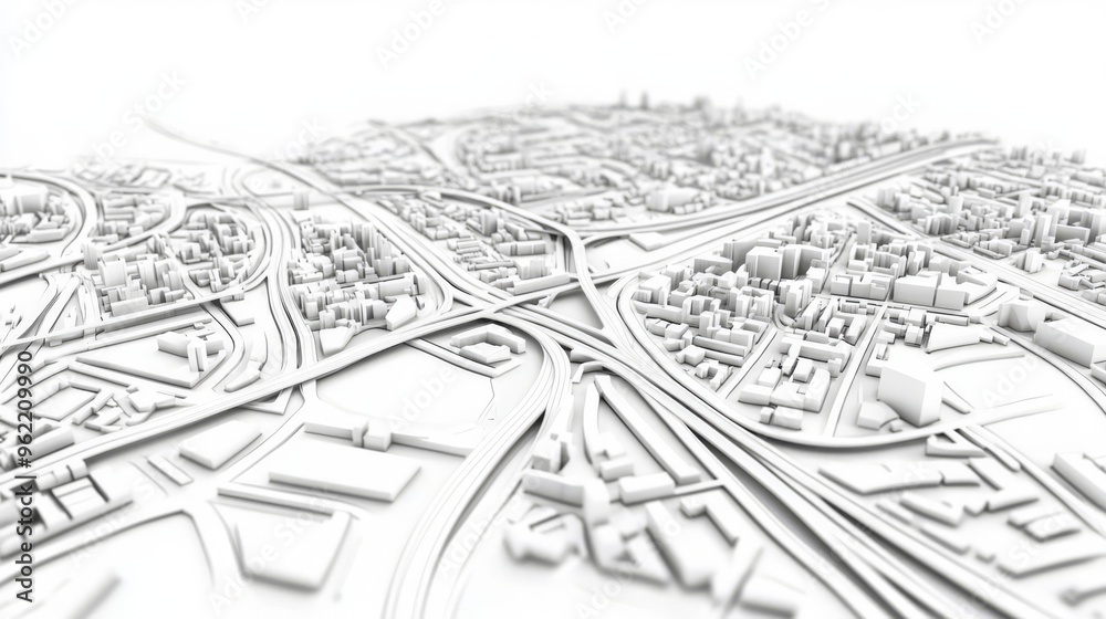 Fototapeta premium Detailed 3D city map illustration showcasing urban planning, architecture, and infrastructure with highways and buildings.