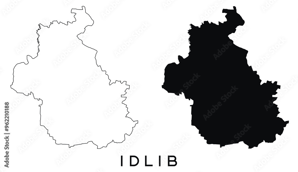 Obraz premium Idlib map outline and black silhouette vector