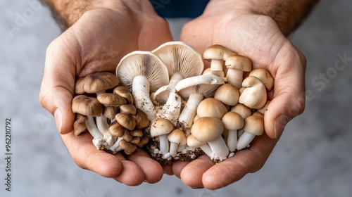 Hands holding samples of mushroom-based materials, biotechnology and biomaterials, sustainable alternatives