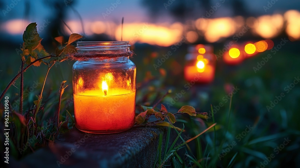 Fotografie Candlelight in the Grass at Dusk