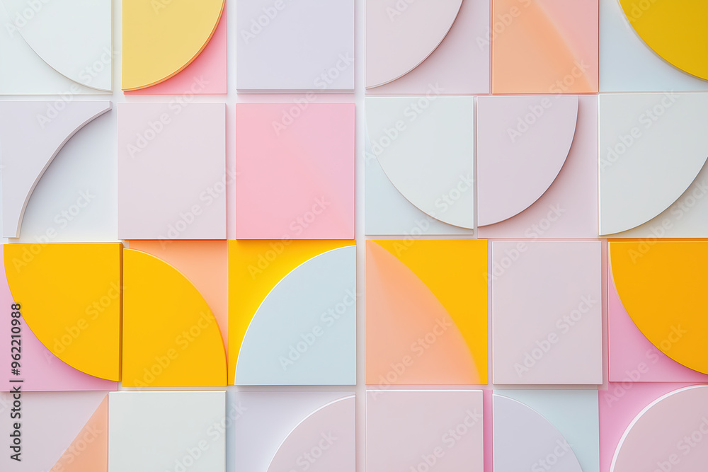 A colorful wall made of squares and triangles A colorful wall made of squares and triangles