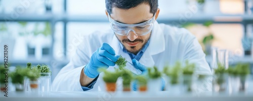 Researcher manipulating carbon-neutral biomaterials in a lab, environmental sustainability, future of materials photo