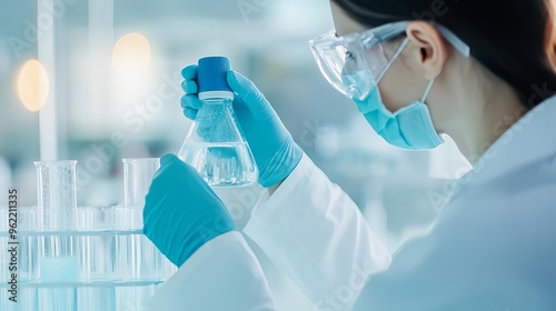 Researcher testing new biomaterials for water purification, environmental biotechnology, clean water solutions