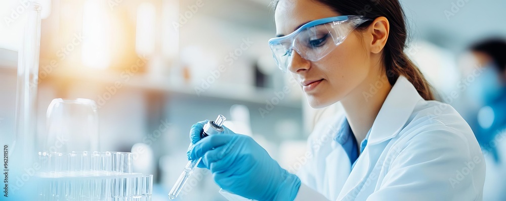 Fototapeta premium Scientists working on bio-inspired materials for aerospace applications, innovative biomaterials, space technology