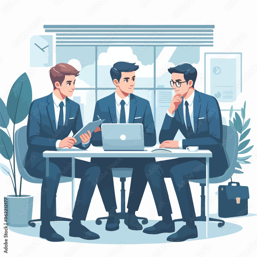 Partners meeting for business discussion with documents and laptop on desk. Couple at round table, speaking, discussing work, partnership. Flat vector illustration isolated on white background
Partners meeting for business discussion with documents and laptop on desk. Couple at round table, speaking, discussing work, partnership. Flat vector illustration isolated on white background