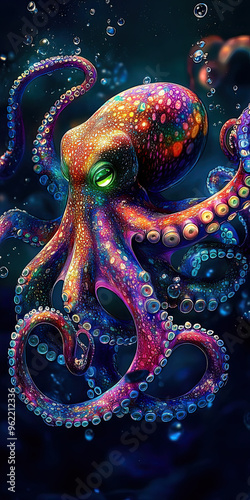 Beautiful Wallpaper with a Octopus Design, Ideal Marine Animal Poster or Graphic Resource for Creative Project, Ai Generative