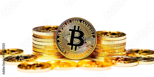 Golden Bitcoin Coin Stack Cryptocurrency Concept photo