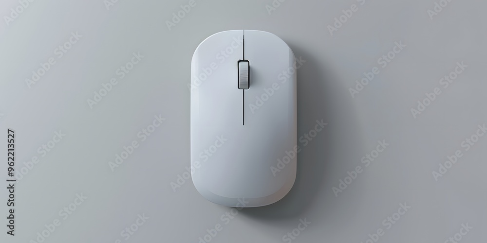 A top-down 3D render of a white wireless mouse on a clean, isolated surface. A top-down 3D render of a white wireless mouse on a clean, isolated surface.