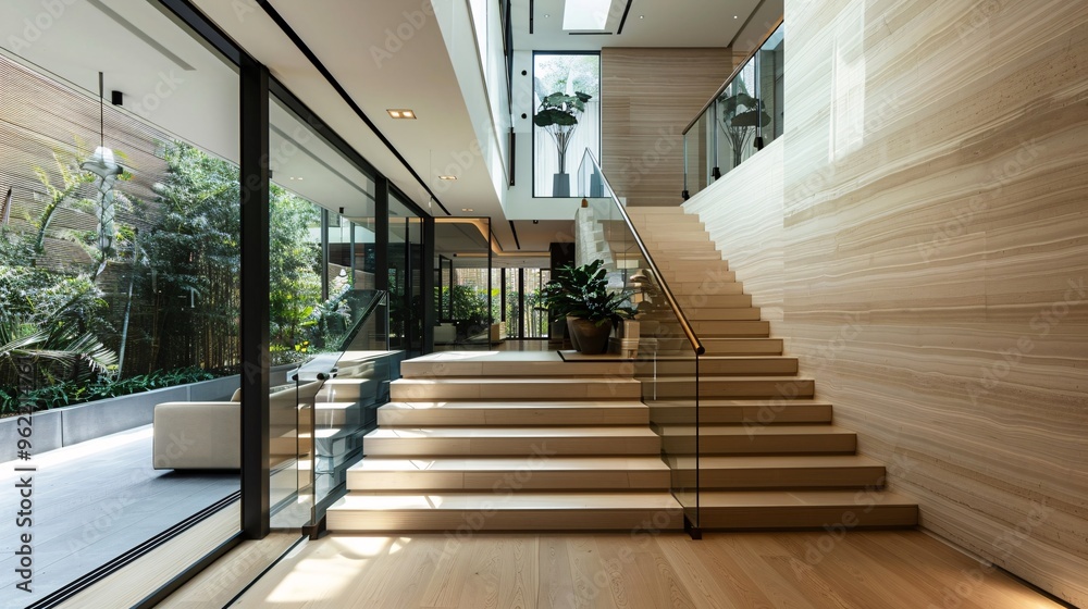 Modern staircase with clean lines and sleek railing Modern staircase with clean lines and sleek railing