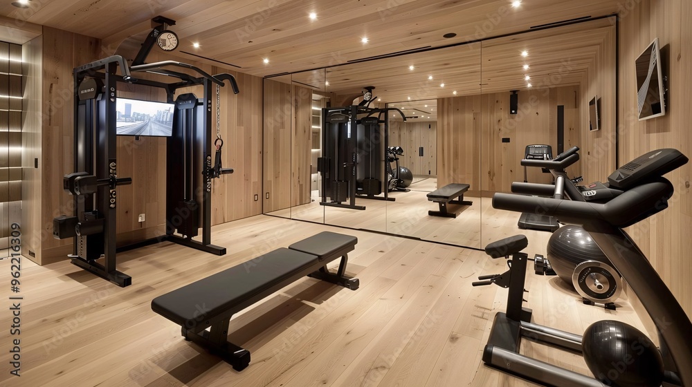 Obraz premium Contemporary home gym with minimalist equipment