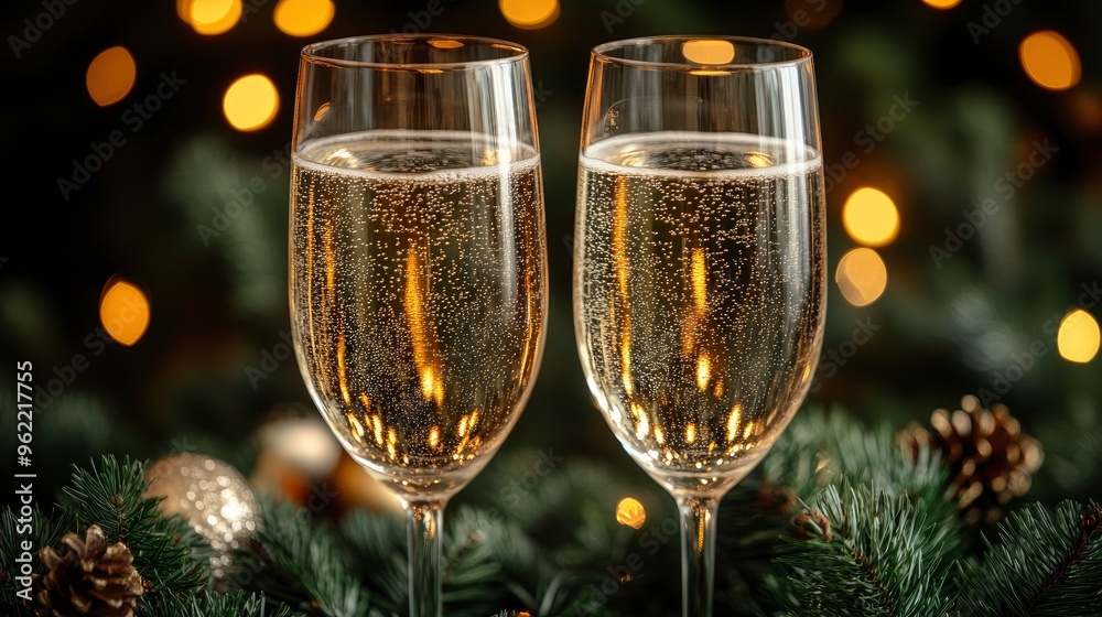 Two glasses of champagne against a festive background Two glasses of champagne against a festive background