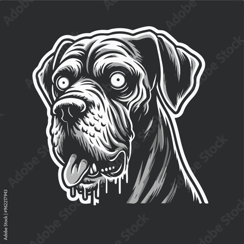 Great Dane Cute Dog Zombie Cartoon Vector Icon Illustration. Animal Halloween Icon Concept Isolated Premium Vector. Flat Cartoon Style