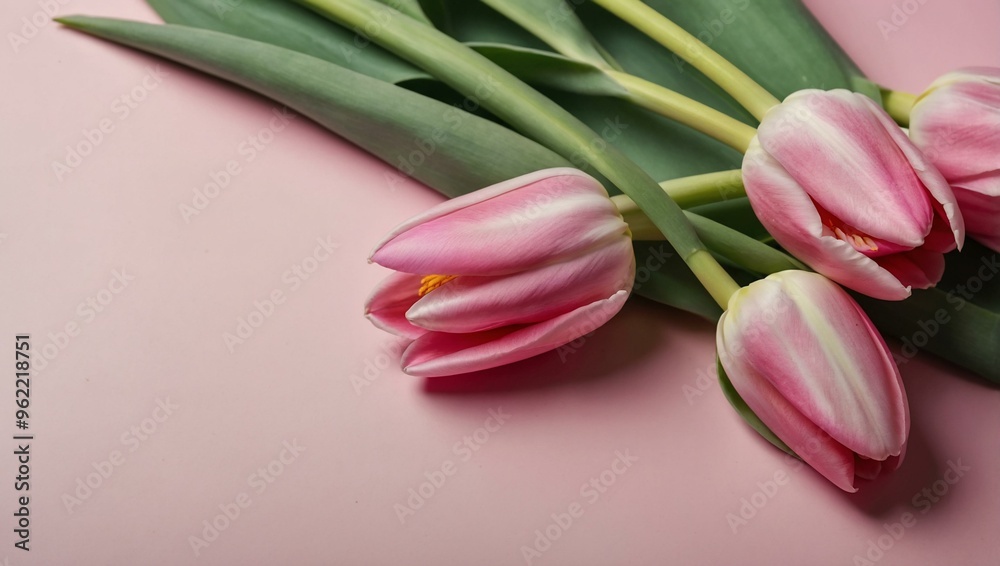 Pink tulips on a pastel backdrop, ready for adding text. Pink tulips on a pastel backdrop, ready for adding text.