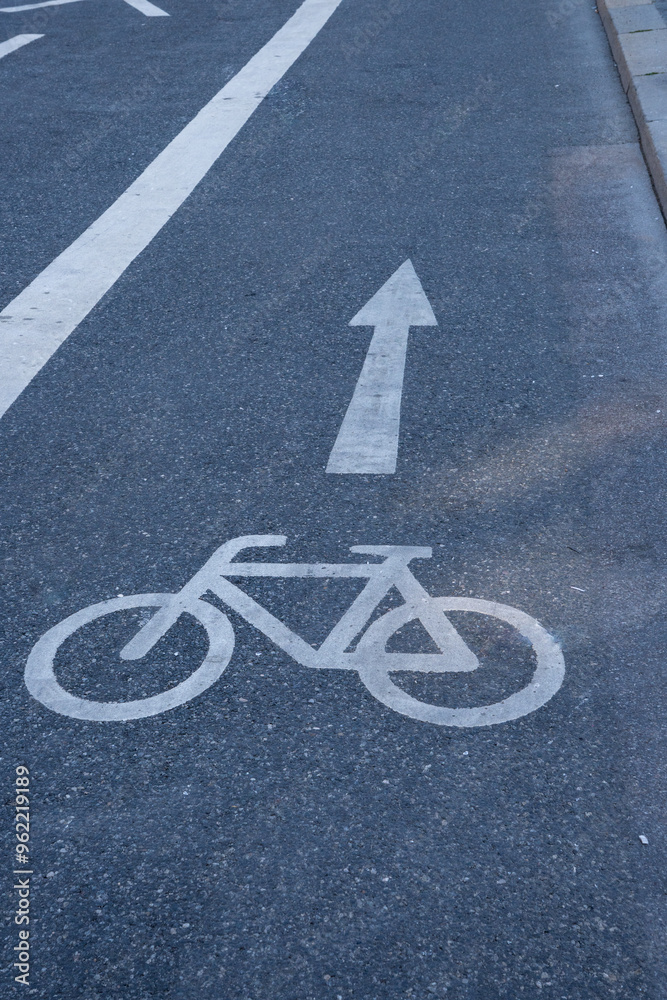 Fototapeta premium Pictogram for cycle superhighway painted on the road. Lane for cycling