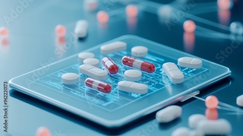 Digital rendering of a personalized medicine prescription with genetic data, genomics in healthcare, future of medicine