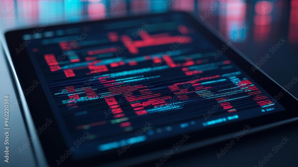 Digital representation of an entire genome on a tablet screen, genomic mapping, biotech data visualization Digital representation of an entire genome on a tablet screen, genomic mapping, biotech data visualization