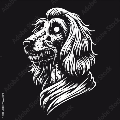 Afghan Hound Cute Dog Zombie Cartoon Vector Icon Illustration. Animal Halloween Icon Concept Isolated Premium Vector. Flat Cartoon Style