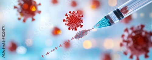 Digital rendering of a virus genome being edited, biotechnology in virology, genetic modification photo