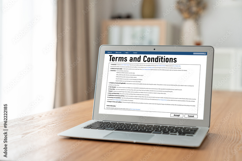 Digital legal contract provide terms and conditions document on computer screen ready for online digital signature for deal agreement of future business snugly