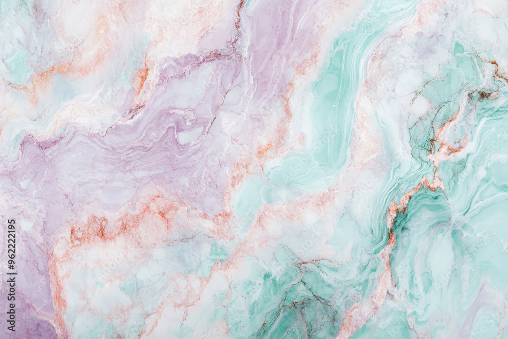 A soft pastel marble texture with light pink, lavender, and mint tones blending with delicate white veins.