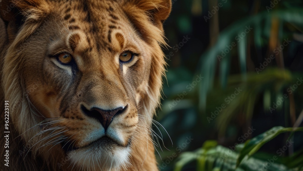 Fototapeta premium King of the jungle portrait of a lion. A very high definition illustration background